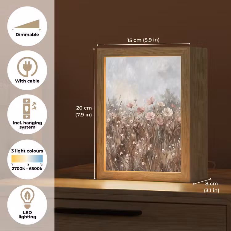 Bloemen - Botanisch - Schilderij - Pastel - Rustiek Light Box met kabel (Tafellamp) klein -USP_EN