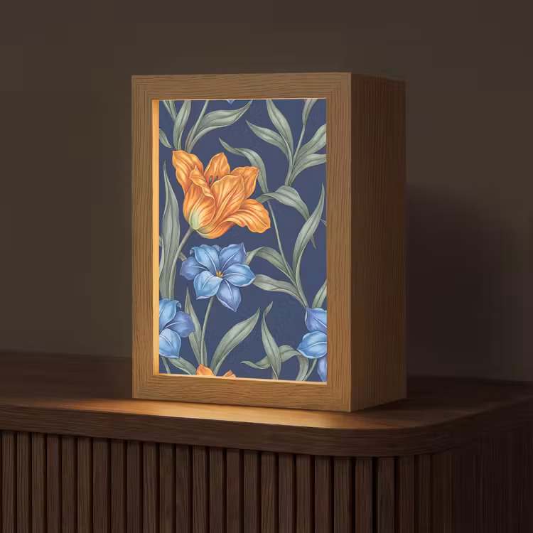 Table Lamp - Flowers - Botanical - Pattern - Bloemen - Botanisch - Patroon Light Box met kabel (Tafellamp) klein
