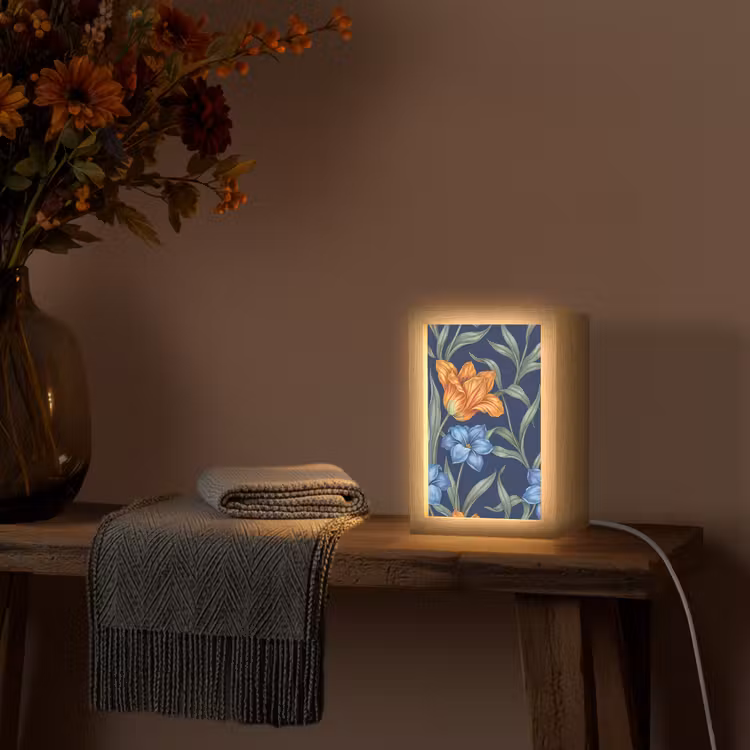 Table Lamp - Flowers - Botanical - Pattern - Bloemen - Botanisch - Patroon Light Box met kabel (Tafellamp) klein