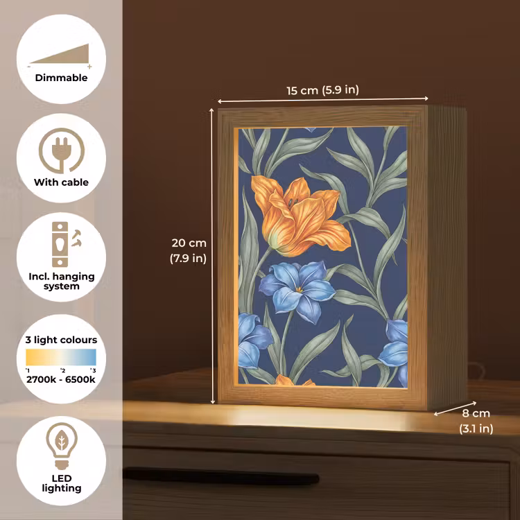 Table Lamp - Flowers - Botanical - Pattern - Bloemen - Botanisch - Patroon Light Box met kabel (Tafellamp) klein