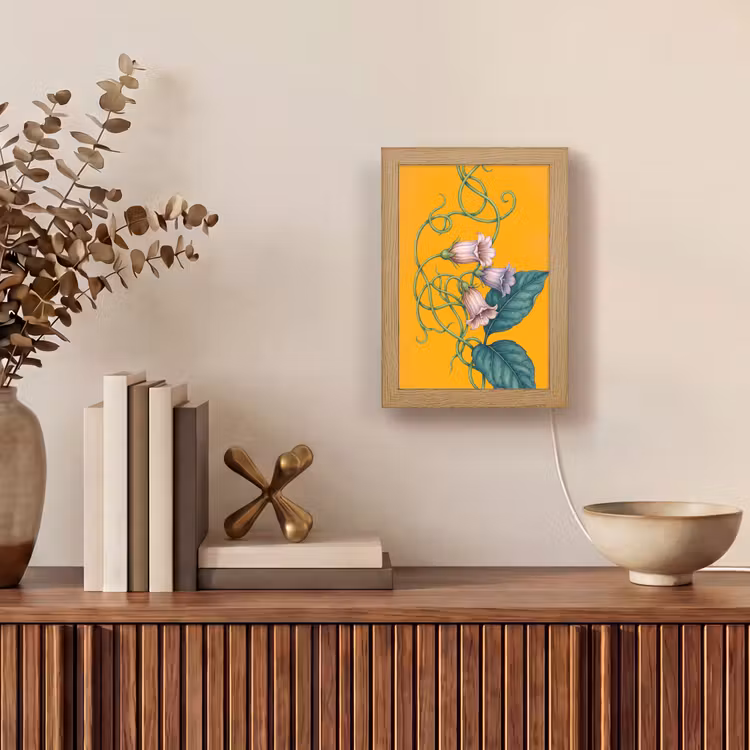 Table Lamp - Flowers - Botanical - Yellow - Bloemen - Botanisch - Geel Light Box met kabel (Tafellamp) klein