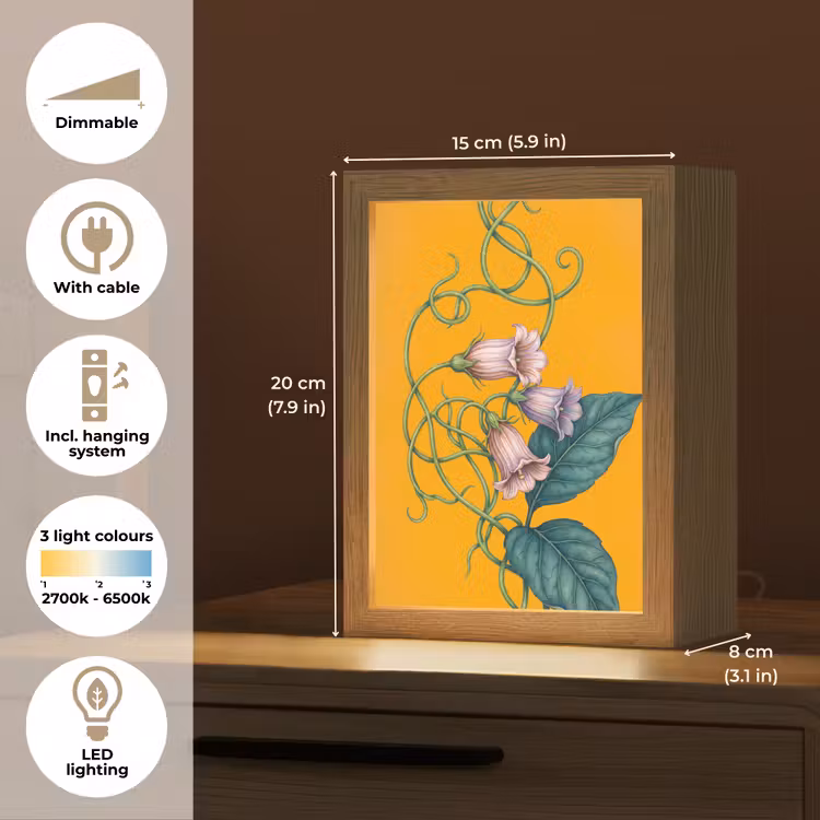 Table Lamp - Flowers - Botanical - Yellow - Bloemen - Botanisch - Geel Light Box met kabel (Tafellamp) klein