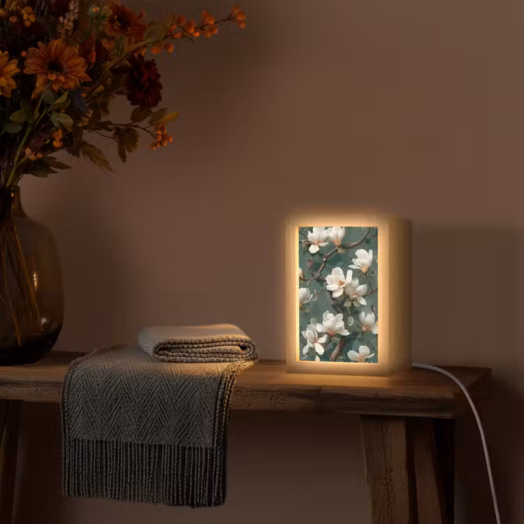 Bloemen - Takken - Wit - Klassiek Light Box met kabel (Tafellamp) klein -sfeer4