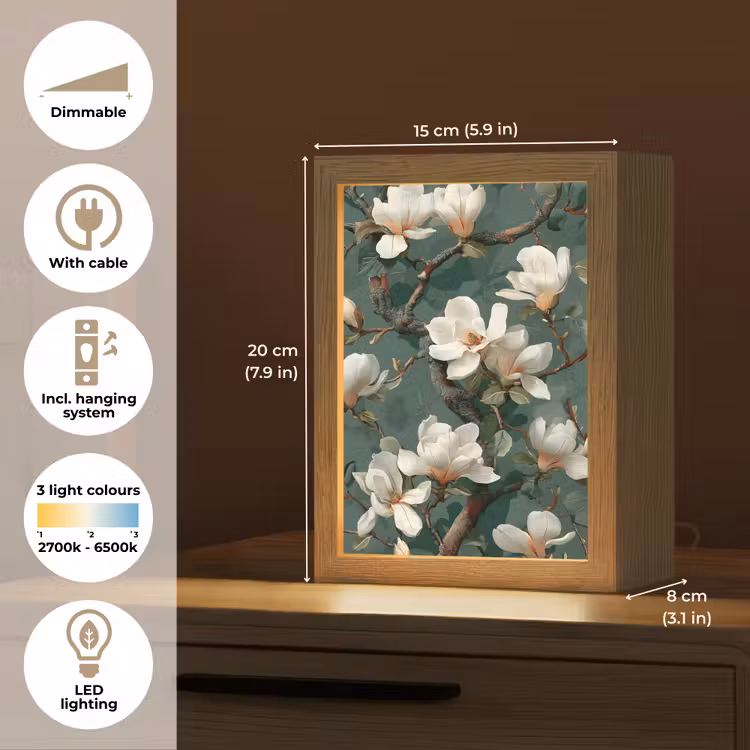 Bloemen - Takken - Wit - Klassiek Light Box met kabel (Tafellamp) klein -USP_EN