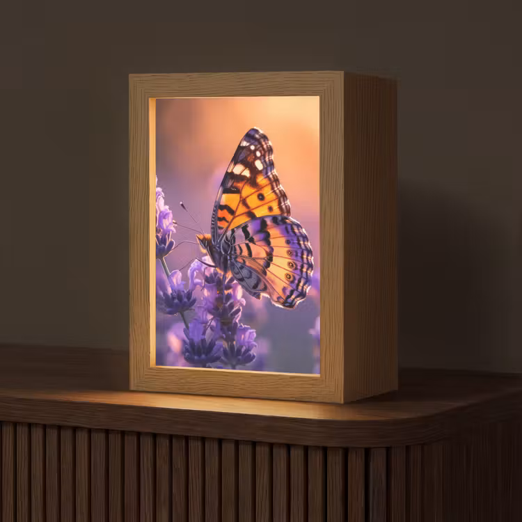 Bloemen - Vlinder - Lavendel - Bloem - Natuur Light Box met kabel (Tafellamp) klein -z3d_website