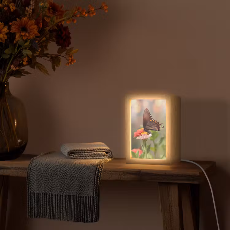 Bloemen - Vlinder - Natuur - Bloem Light Box met kabel (Tafellamp) klein -sfeer4