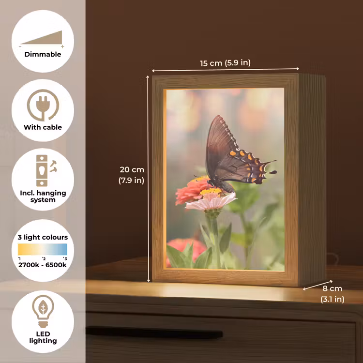 Bloemen - Vlinder - Natuur - Bloem Light Box met kabel (Tafellamp) klein -USP_EN