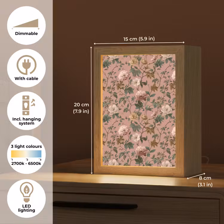 Bloemen - Klassiek - Roze Light Box met kabel (Tafellamp) klein 925 -USP_EN