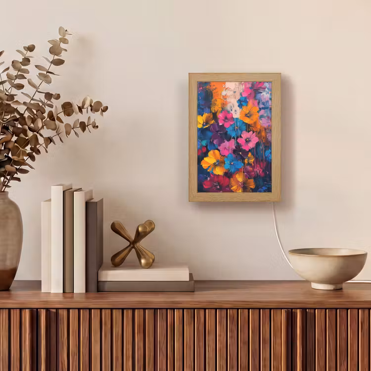 Bloemen - Kleurrijk - Abstract - Modern Light Box met kabel (Tafellamp) klein -sfeer2