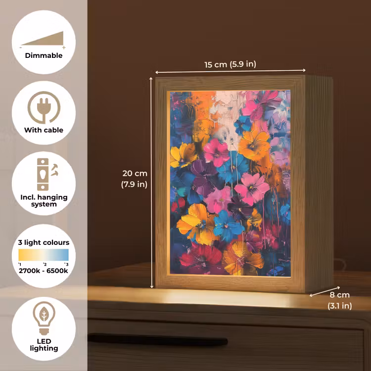 Bloemen - Kleurrijk - Abstract - Modern Light Box met kabel (Tafellamp) klein -USP_EN