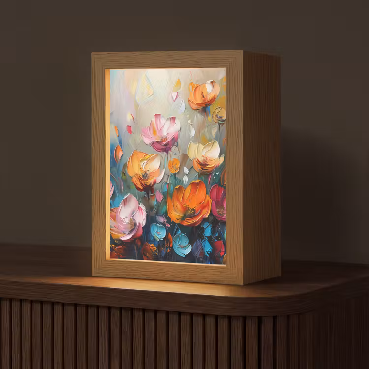 Bloemen - Kleurrijk - Abstract - Verf - Natuur Light Box met kabel (Tafellamp) klein -z3d_website