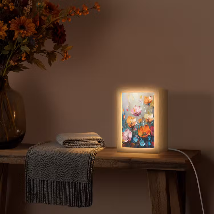 Bloemen - Kleurrijk - Abstract - Verf - Natuur Light Box met kabel (Tafellamp) klein -sfeer4