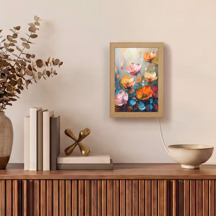Bloemen - Kleurrijk - Abstract - Verf - Natuur Light Box met kabel (Tafellamp) klein -sfeer2