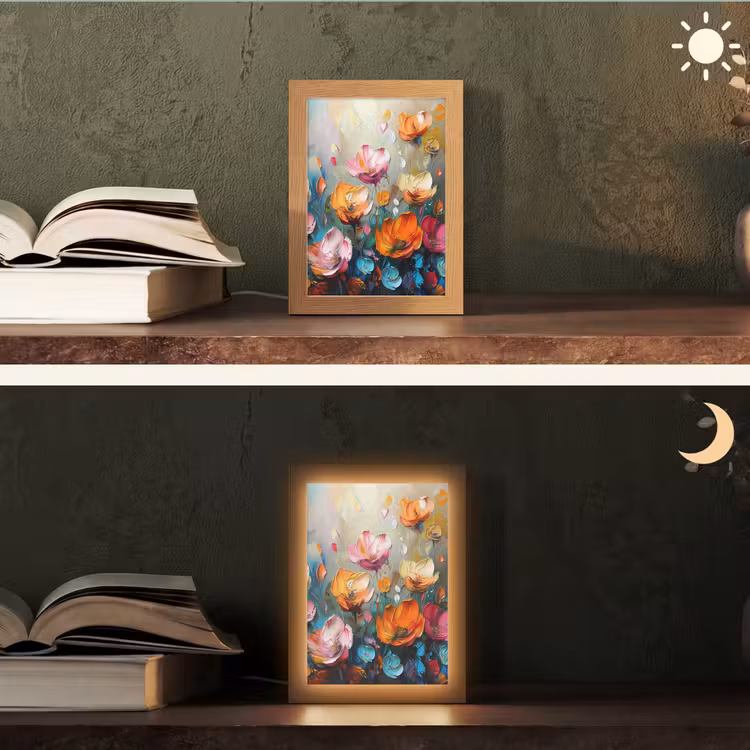 Bloemen - Kleurrijk - Abstract - Verf - Natuur Light Box met kabel (Tafellamp) klein -sfeer3