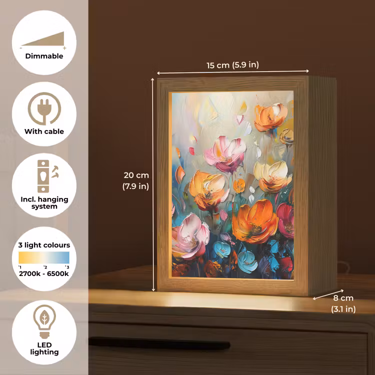 Bloemen - Kleurrijk - Abstract - Verf - Natuur Light Box met kabel (Tafellamp) klein -USP_EN