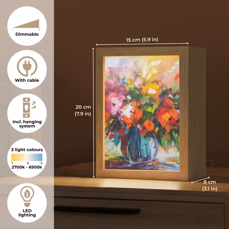 Bloemen - Kleurrijk - Bloempot - Olieverf Light Box met kabel (Tafellamp) klein -USP_EN