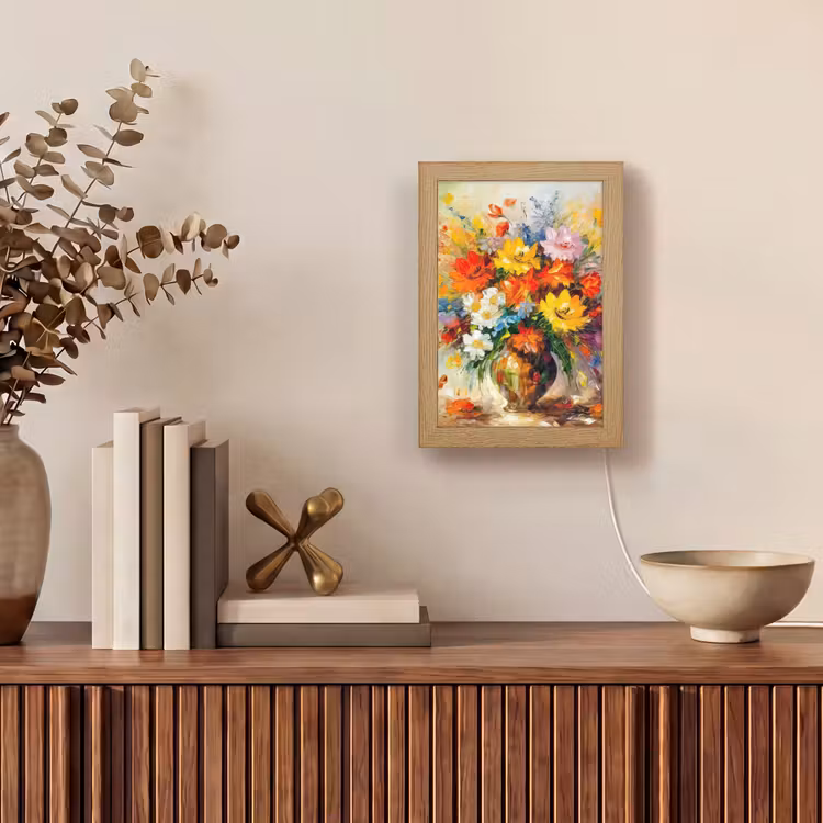 Bloemen - Kleurrijk - Olieverf - Bloempot Light Box met kabel (Tafellamp) klein -sfeer2