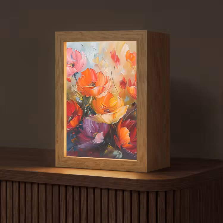 Bloemen - Kleurrijk - Verf - Abstract - Kunst Light Box met kabel (Tafellamp) klein -z3d_website