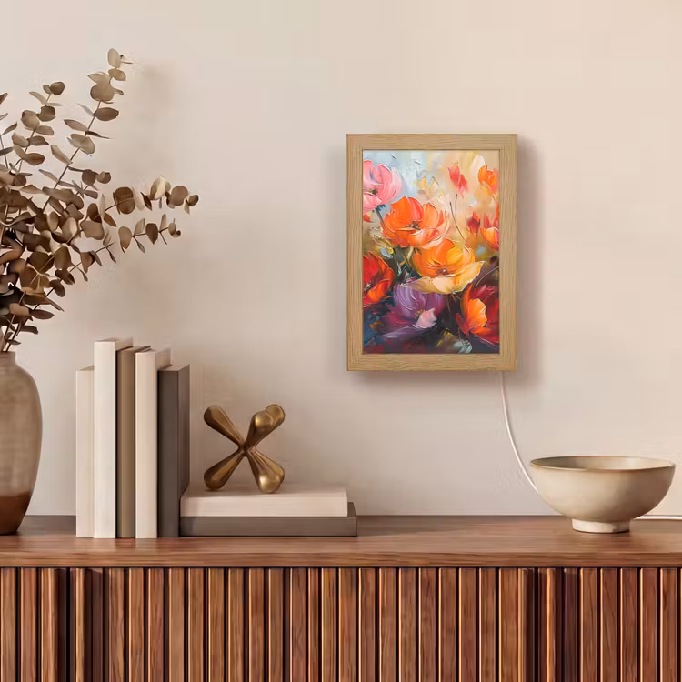 Bloemen - Kleurrijk - Verf - Abstract - Kunst Light Box met kabel (Tafellamp) klein -sfeer2