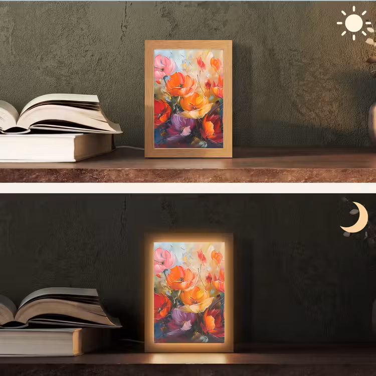 Bloemen - Kleurrijk - Verf - Abstract - Kunst Light Box met kabel (Tafellamp) klein -sfeer3