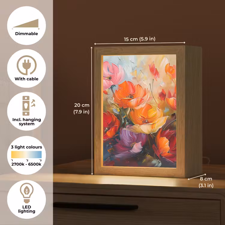 Bloemen - Kleurrijk - Verf - Abstract - Kunst Light Box met kabel (Tafellamp) klein -USP_EN