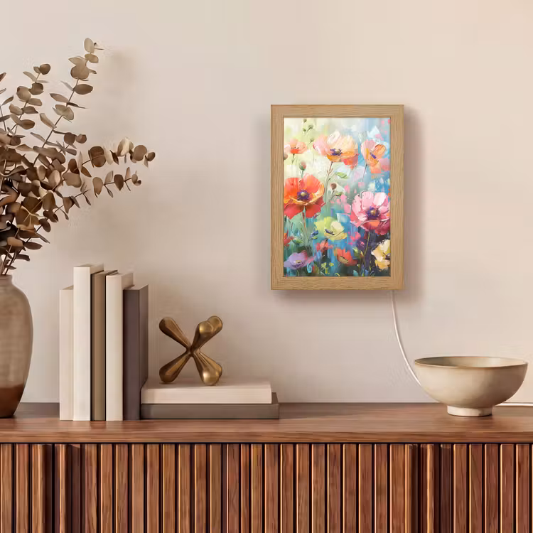 Bloemen - Kleurrijk - Waterverf - Natuur - Zomer Light Box met kabel (Tafellamp) klein -sfeer2