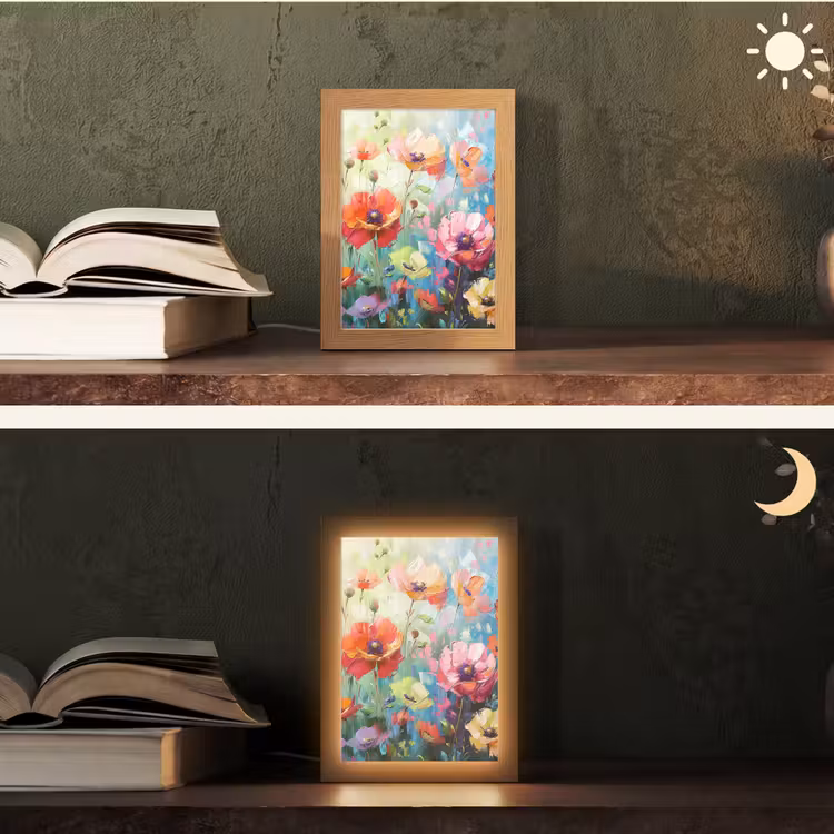 Bloemen - Kleurrijk - Waterverf - Natuur - Zomer Light Box met kabel (Tafellamp) klein -sfeer3