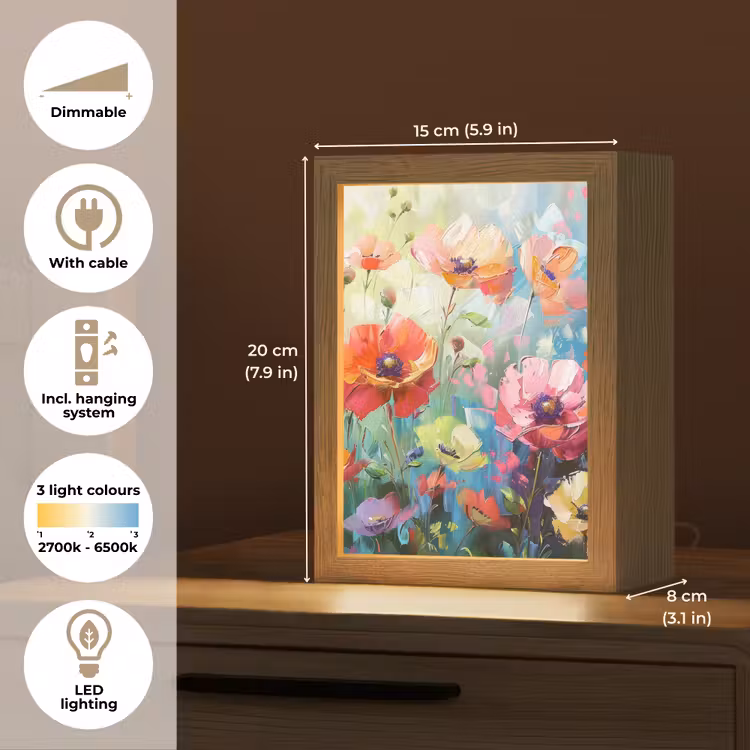 Bloemen - Kleurrijk - Waterverf - Natuur - Zomer Light Box met kabel (Tafellamp) klein -USP_EN
