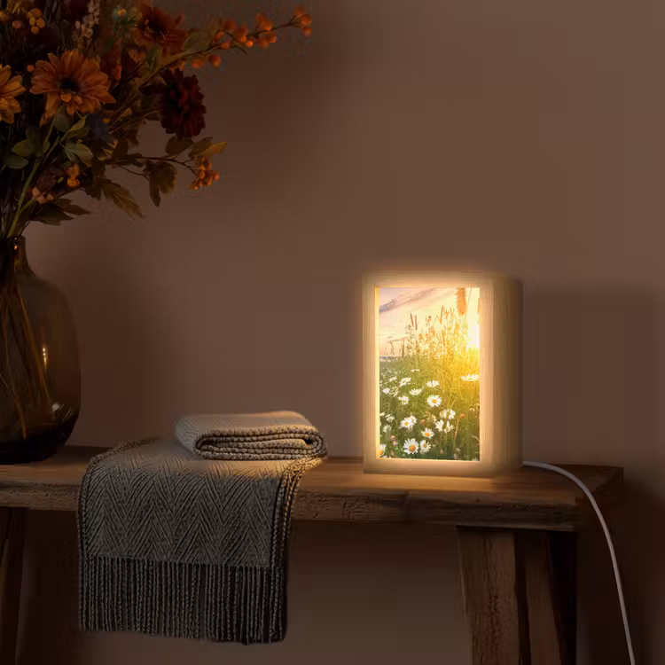 Bloemen - Madelief - Natuur - Zon - Horizon Light Box met kabel (Tafellamp) klein -sfeer4