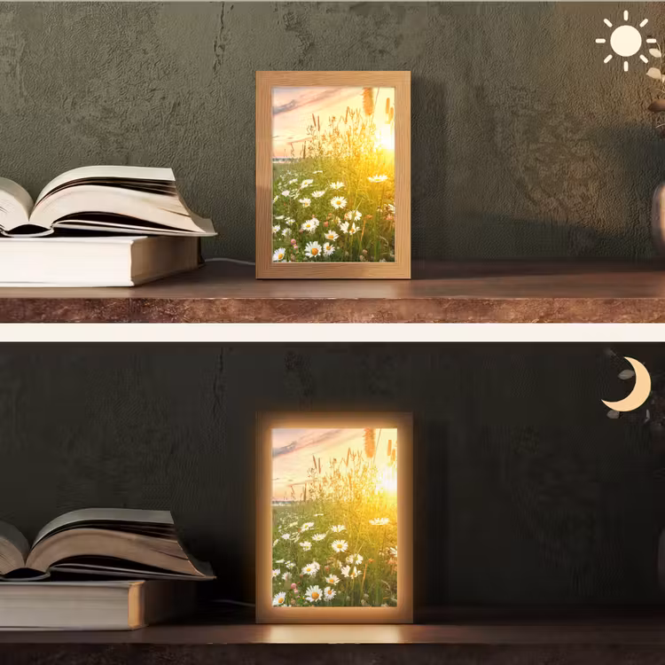 Bloemen - Madelief - Natuur - Zon - Horizon Light Box met kabel (Tafellamp) klein -sfeer3