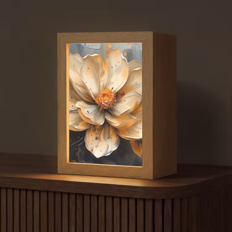 Bloemen - Goud - Kunst - Zwart - Modern Light Box met kabel (Tafellamp) klein -z3d_website