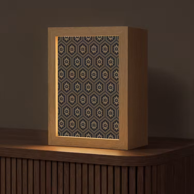 Bloemen - Goud - Hexagon Light Box met kabel (Tafellamp) klein 925 -z3d_website