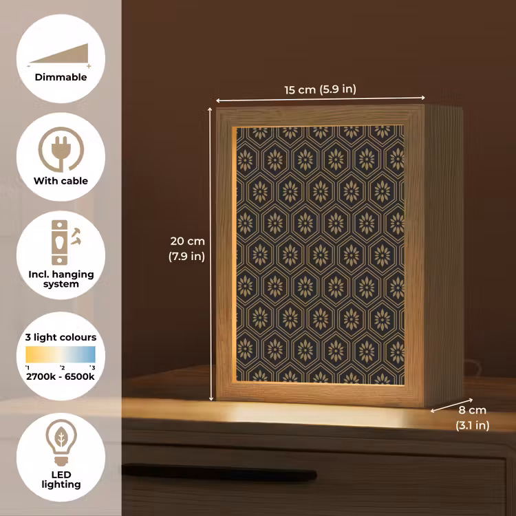Bloemen - Goud - Hexagon Light Box met kabel (Tafellamp) klein 925 -USP_EN