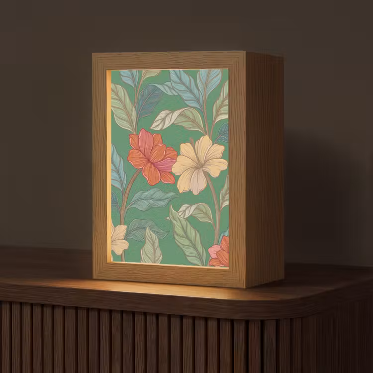 Table Lamp - Flowers - Greenery - Illustration - Bloemen - Groen - Illustratie Light Box met kabel (Tafellamp) klein