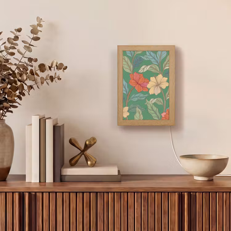 Table Lamp - Flowers - Greenery - Illustration - Bloemen - Groen - Illustratie Light Box met kabel (Tafellamp) klein