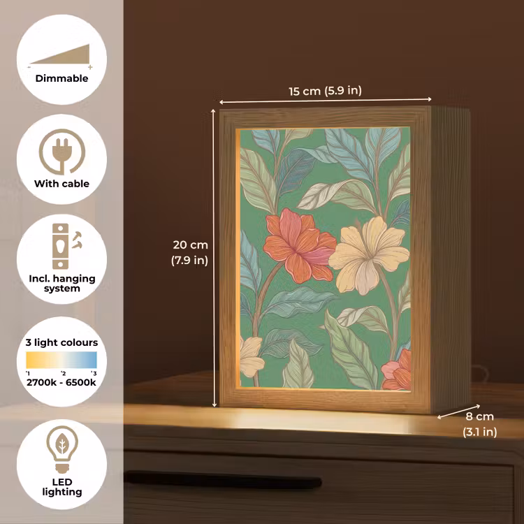 Table Lamp - Flowers - Greenery - Illustration - Bloemen - Groen - Illustratie Light Box met kabel (Tafellamp) klein