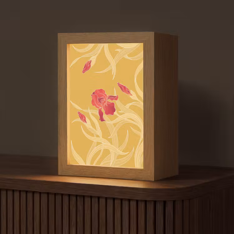 Table Lamp - Flowers - Illustration - Red - Bloemen - Illustratie - Rood Light Box met kabel (Tafellamp) klein