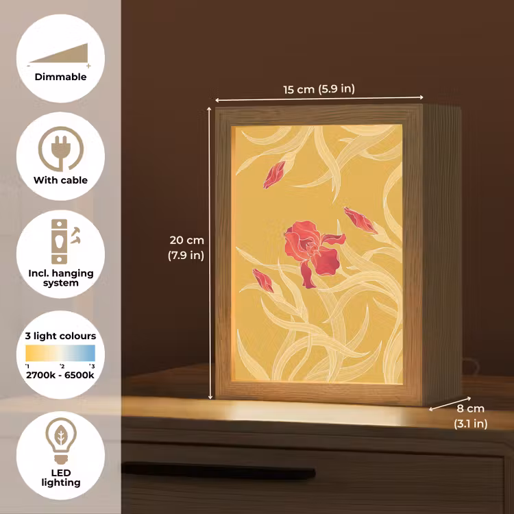 Table Lamp - Flowers - Illustration - Red - Bloemen - Illustratie - Rood Light Box met kabel (Tafellamp) klein