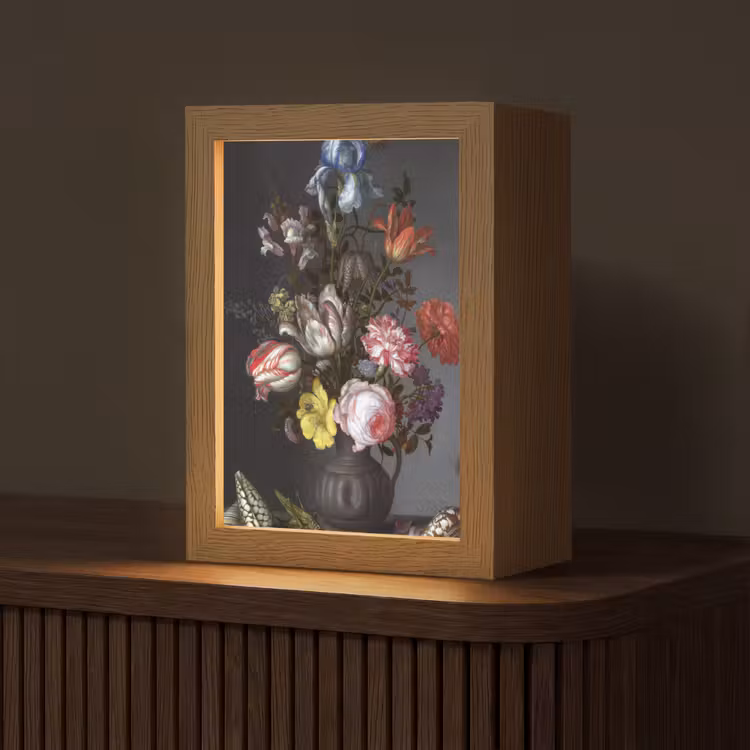 Bloemen in een vaas met schelpen en insecten - Balthasar van der Ast Light Box met kabel (Tafellamp) klein -z3d_website