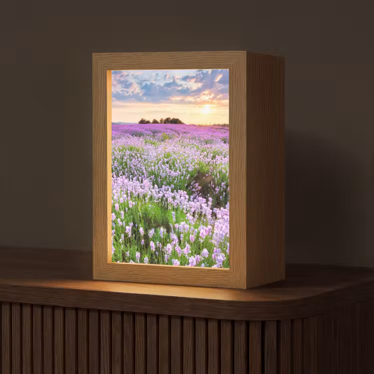 Bloemen - Lavendel - Paars - Lucht - Zonsondergang - Weide - Natuur Light Box met kabel (Tafellamp) klein -z3d_website