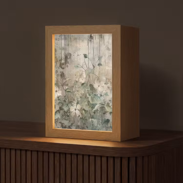 Bloemen - Bladeren - Abstract - Modern Light Box met kabel (Tafellamp) klein -z3d_website