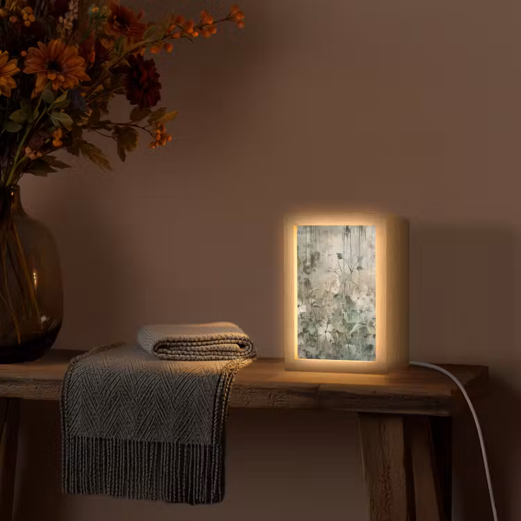Bloemen - Bladeren - Abstract - Modern Light Box met kabel (Tafellamp) klein -sfeer4