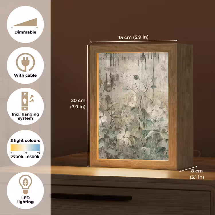 Bloemen - Bladeren - Abstract - Modern Light Box met kabel (Tafellamp) klein -USP_EN