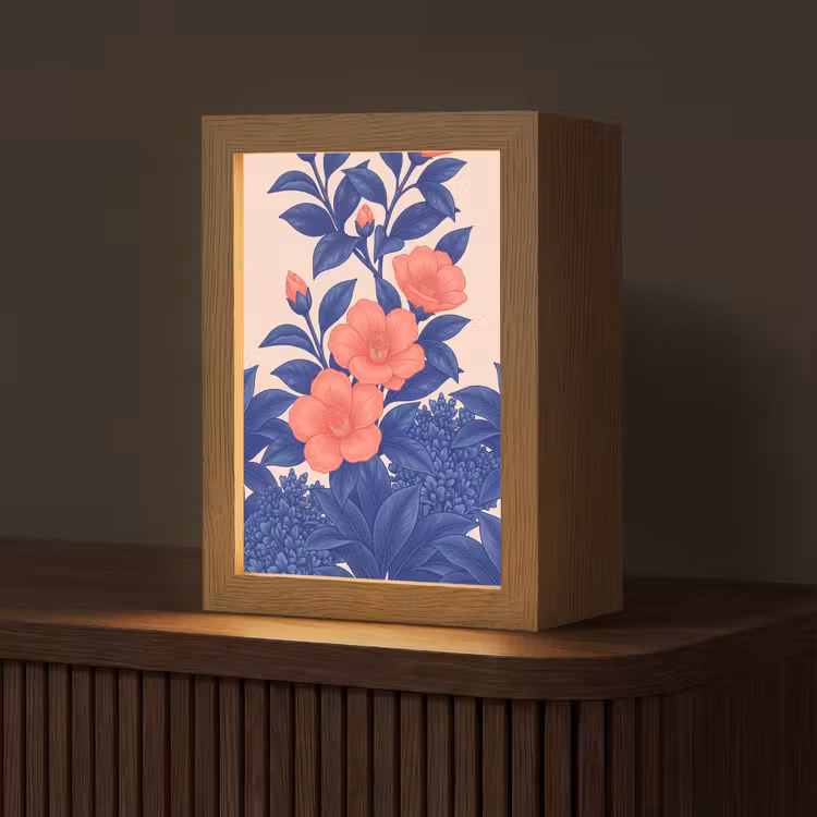 Table Lamp - Flowers - Leaves - Botanical - Bloemen - Bladeren - Botanisch Light Box met kabel (Tafellamp) klein
