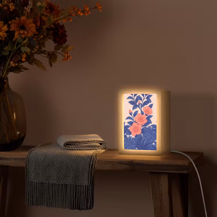 Table Lamp - Flowers - Leaves - Botanical - Bloemen - Bladeren - Botanisch Light Box met kabel (Tafellamp) klein