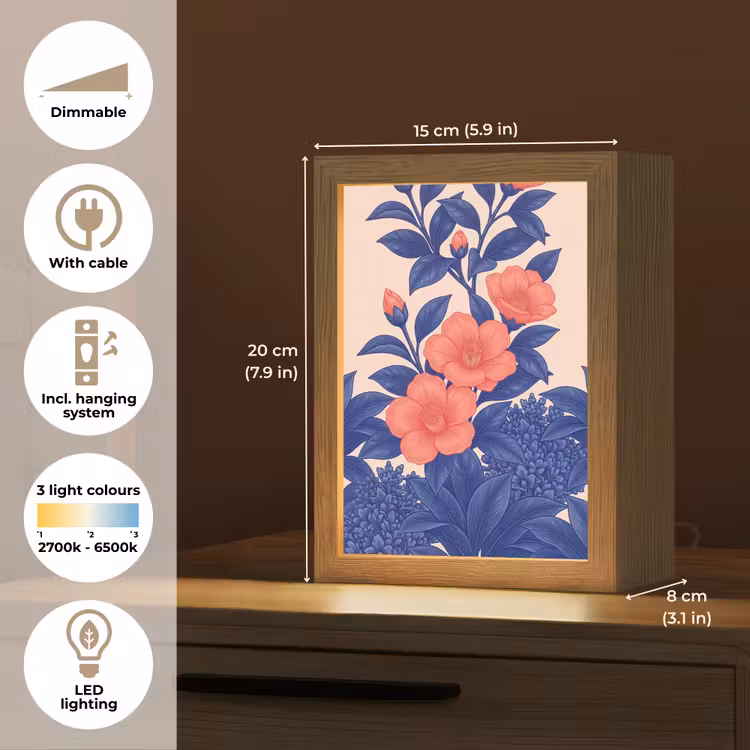 Table Lamp - Flowers - Leaves - Botanical - Bloemen - Bladeren - Botanisch Light Box met kabel (Tafellamp) klein