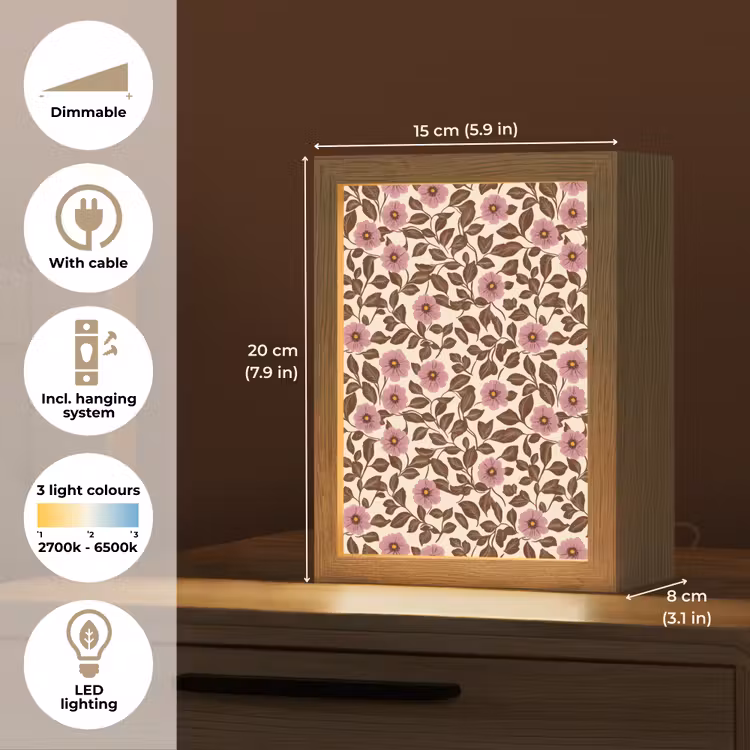 Bloemen - Bladeren - Kleurrijk Light Box met kabel (Tafellamp) klein 925 -USP_EN