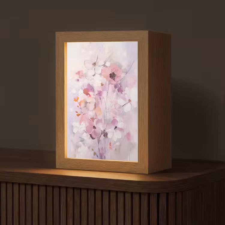 Bloemen - Lila - Watercolor - Kunst Light Box met kabel (Tafellamp) klein -z3d_website