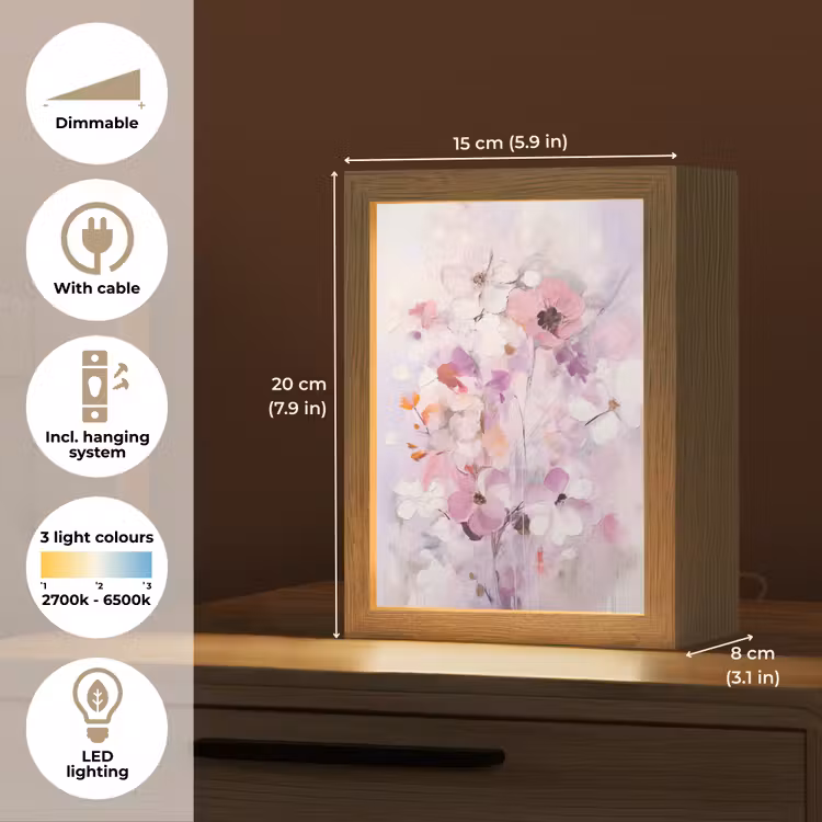 Bloemen - Lila - Watercolor - Kunst Light Box met kabel (Tafellamp) klein -USP_EN
