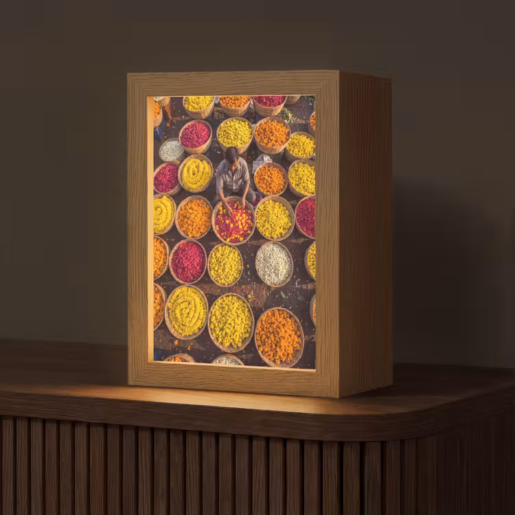 Table Lamp - Flowers - Market - Colorful - Bloemen - Markt - Kleurrijk Light Box met kabel (Tafellamp) klein